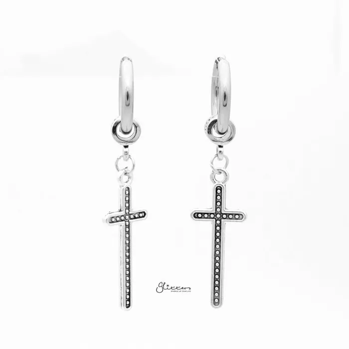 Glitters Earrings Stainless Steel Huggie Hoop Earrings with Cross Charm