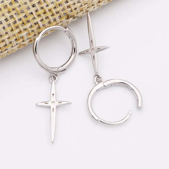 Glitters Earrings Sterling Silver Cross Charm Huggie Hoop Earrings Silver