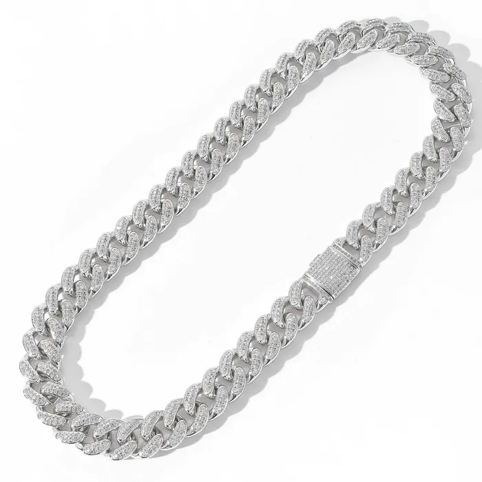 Glitters Necklaces 15mm Iced Out Miami Cuban Chain Silver