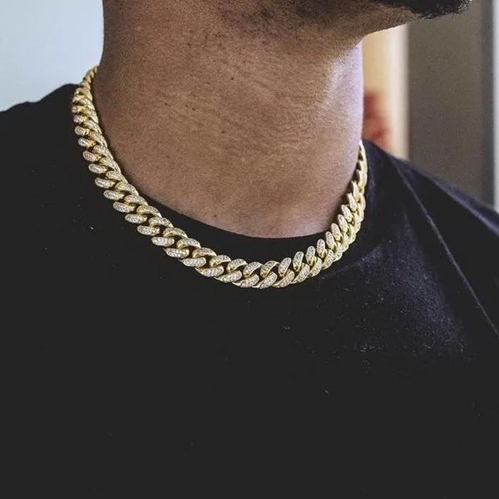 Glitters Necklaces 15mm Iced Out Miami Cuban Chain Silver