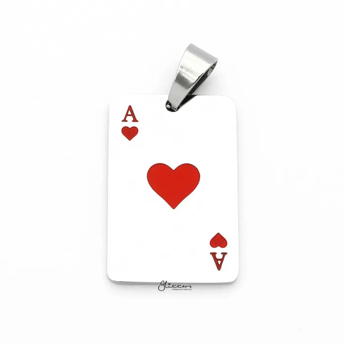 Glitters Necklaces Stainless Steel Ace of Hearts Playing Card Pendant