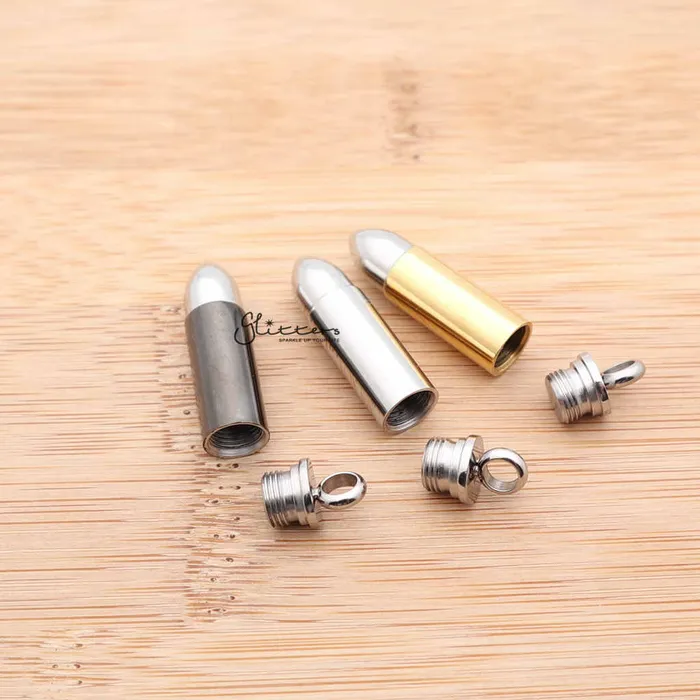 Glitters Necklaces Stainless Steel Openable Bullet Pendant Keepsake Memorial