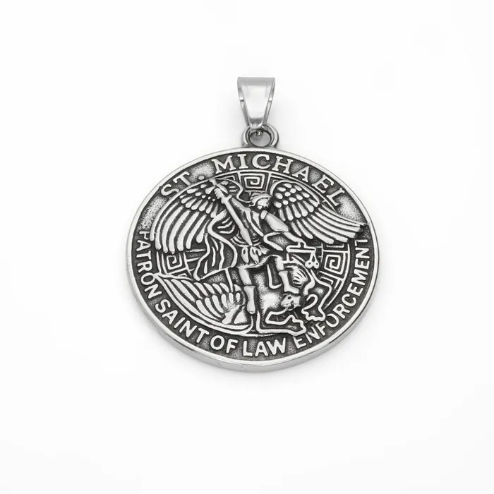 Glitters Necklaces Stainless Steel St Michael Round Shape Pendant
