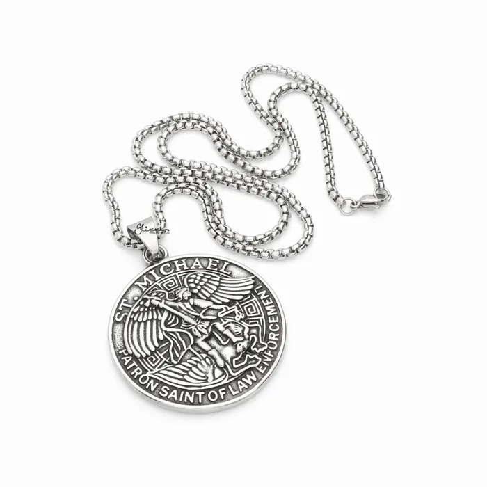 Glitters Necklaces Stainless Steel St Michael Round Shape Pendant
