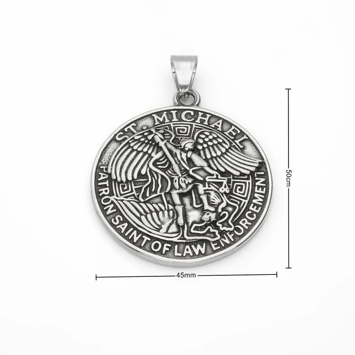 Glitters Necklaces Stainless Steel St Michael Round Shape Pendant