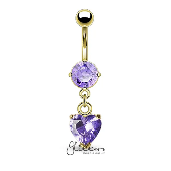 Glitters Rings 14kt Gold Ion Plated Tanzanite Heart Shaped Cubic Zirconia Dangle Belly Button Ring Glitters Rings 14kt Gold Ion Plated Tanzanite Heart Shaped Cubic Zirconia Dangle Belly Button Ring