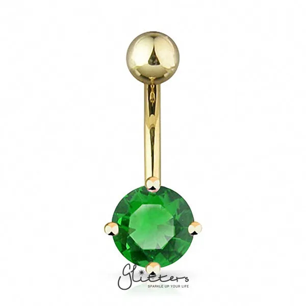 Glitters Rings 18K Gold Ion Plated Green Round CZ Prong Set Belly Button Ring Glitters Rings 18K Gold Ion Plated Green Round CZ Prong Set Belly Button Ring