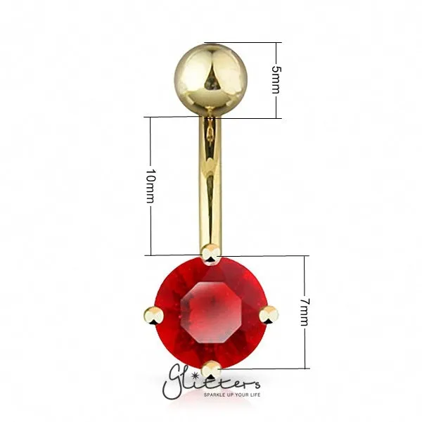 Glitters Rings 18K Gold Ion Plated Green Round CZ Prong Set Belly Button Ring