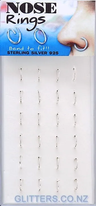 Glitters Rings 20 Gauge 925 Solid Sterling Silver Nose Hoops With Bone End