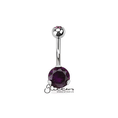 Glitters Rings 316L Surgical Steel Prong Set Cubic Zirconia Belly Button RingPurple Glitters Rings 316L Surgical Steel Prong Set Cubic Zirconia Belly Button RingPurple