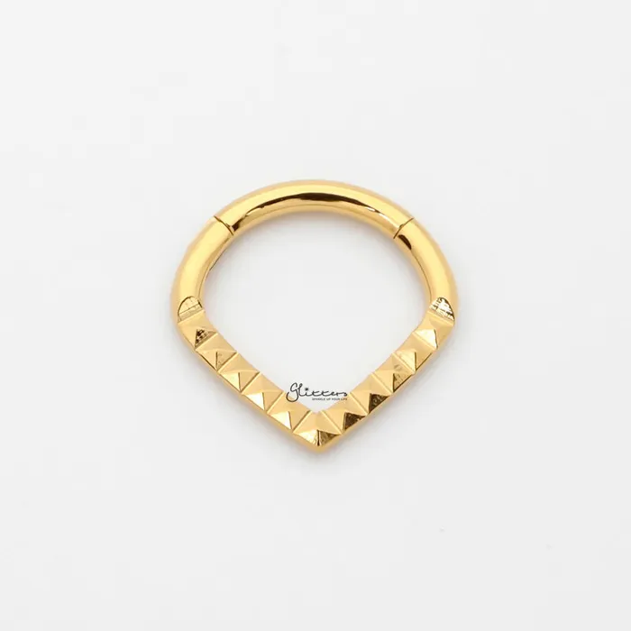 Glitters Rings Pyramid Laser Cut Chevron Hinged Segment Septum Ring Gold