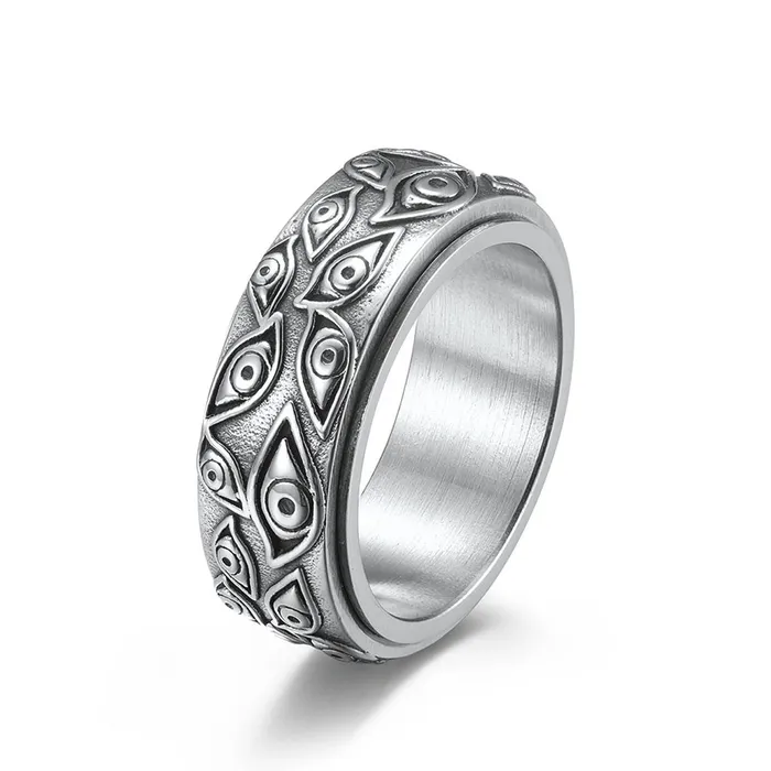 Glitters Rings Stainless Steel Eye Of God Spinner Ring Silver