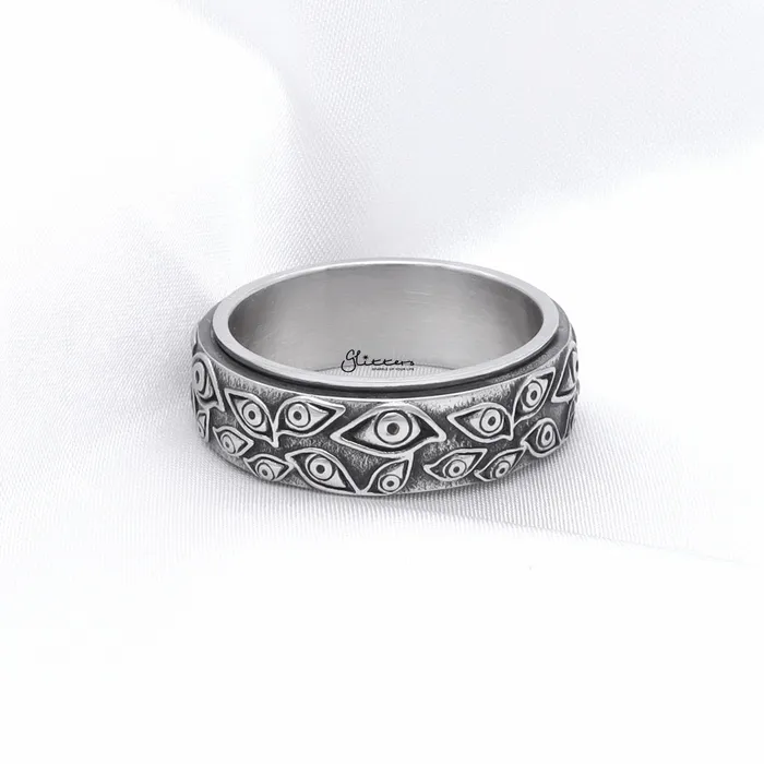 Glitters Rings Stainless Steel Eye Of God Spinner Ring Silver Glitters Rings Stainless Steel Eye Of God Spinner Ring Silver