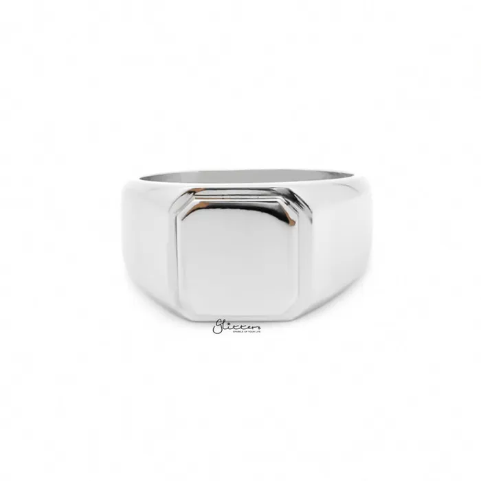 Glitters Rings Stainless Steel Square Flat Top Signet Ring Silver