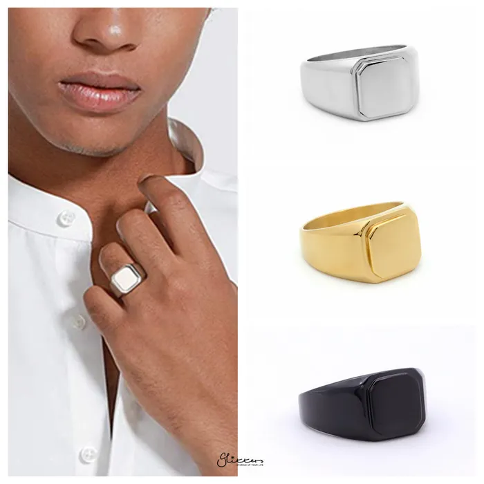 Glitters Rings Stainless Steel Square Flat Top Signet Ring Silver Glitters Rings Stainless Steel Square Flat Top Signet Ring Silver