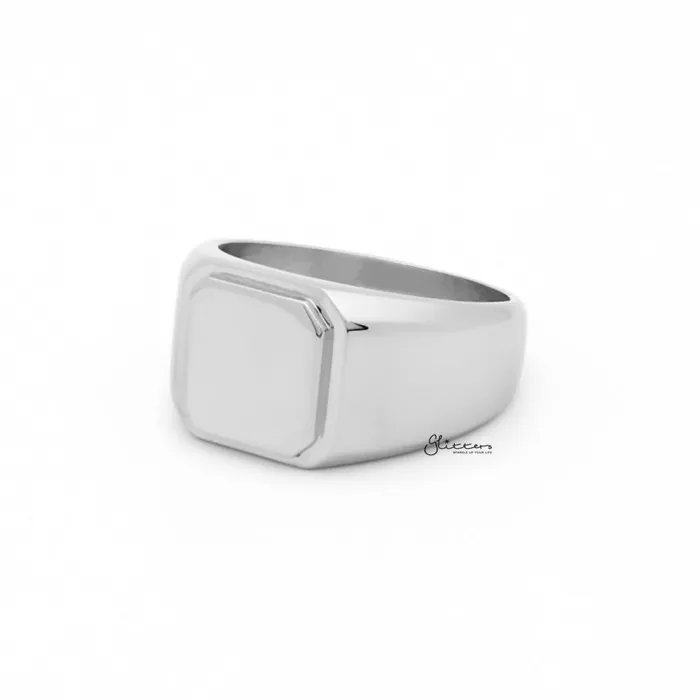 Glitters Rings Stainless Steel Square Flat Top Signet Ring Silver Glitters Rings Stainless Steel Square Flat Top Signet Ring Silver