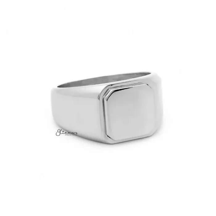 Glitters Rings Stainless Steel Square Flat Top Signet Ring Silver Glitters Rings Stainless Steel Square Flat Top Signet Ring Silver