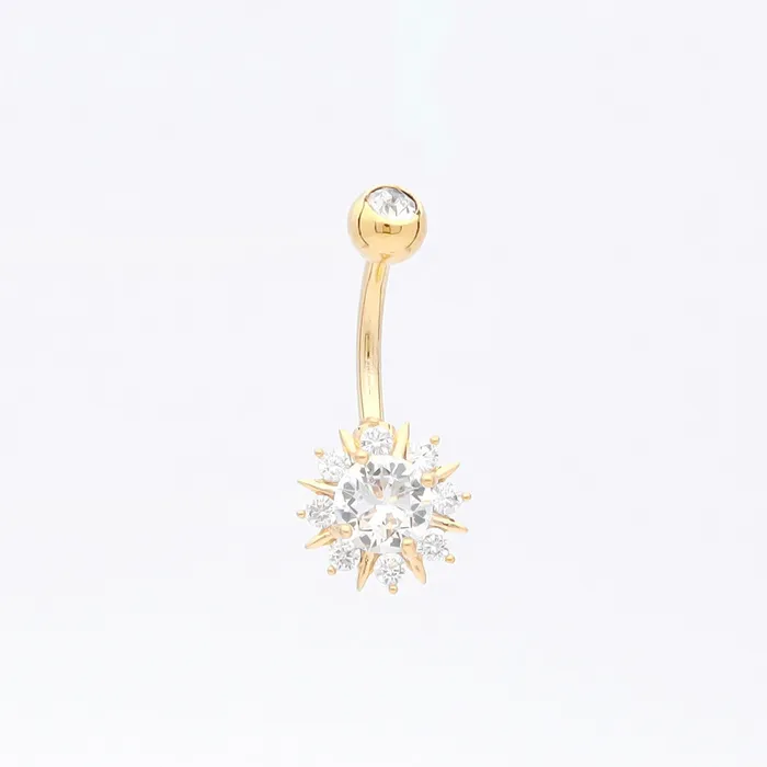 Glitters Round CZ Sunburst Belly Button Ring Gold Rings