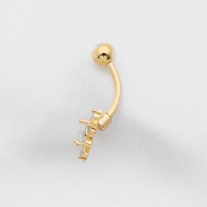 Glitters Round CZ Sunburst Belly Button Ring Gold Rings