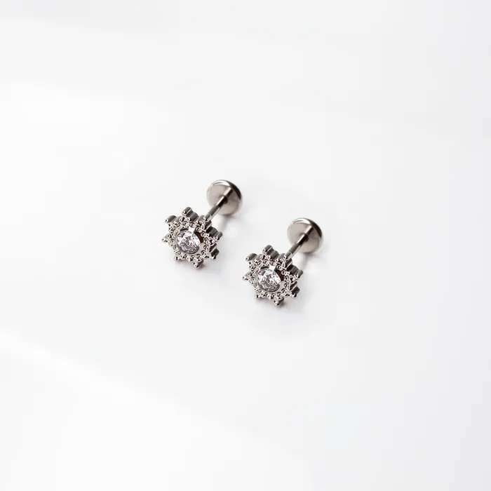 Glow Ornate Solitaire Crystal Titanium Flat Back Sleeper Earrings Grayling Earrings