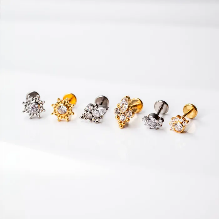 Glow Ornate Solitaire Crystal Titanium Flat Back Sleeper Earrings Grayling Earrings