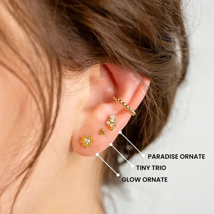 Glow Ornate Solitaire Crystal Titanium Flat Back Sleeper Earrings Grayling Earrings