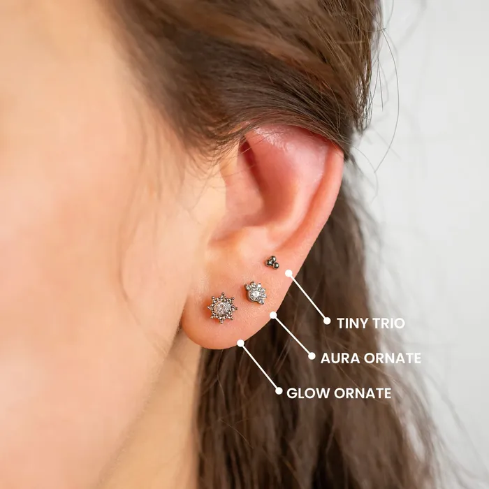 Glow Ornate Solitaire Crystal Titanium Flat Back Sleeper Earrings Grayling Earrings