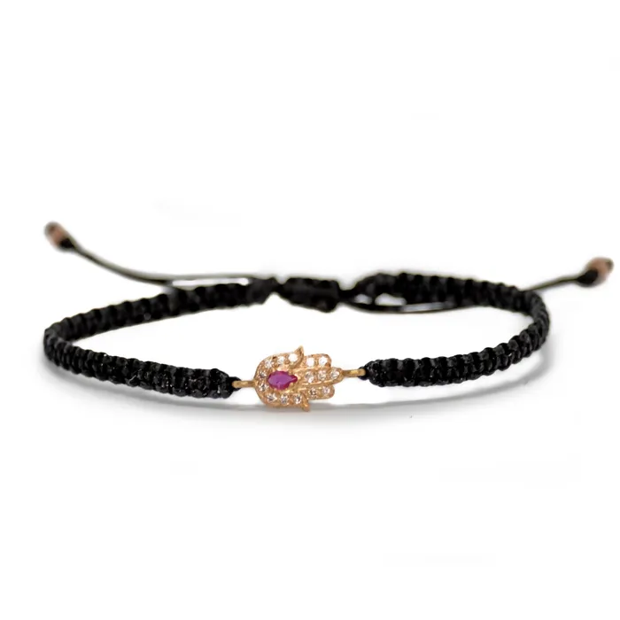 Gold Hamsa Bracelet with Ruby Vivien Frank Designs Bracelets