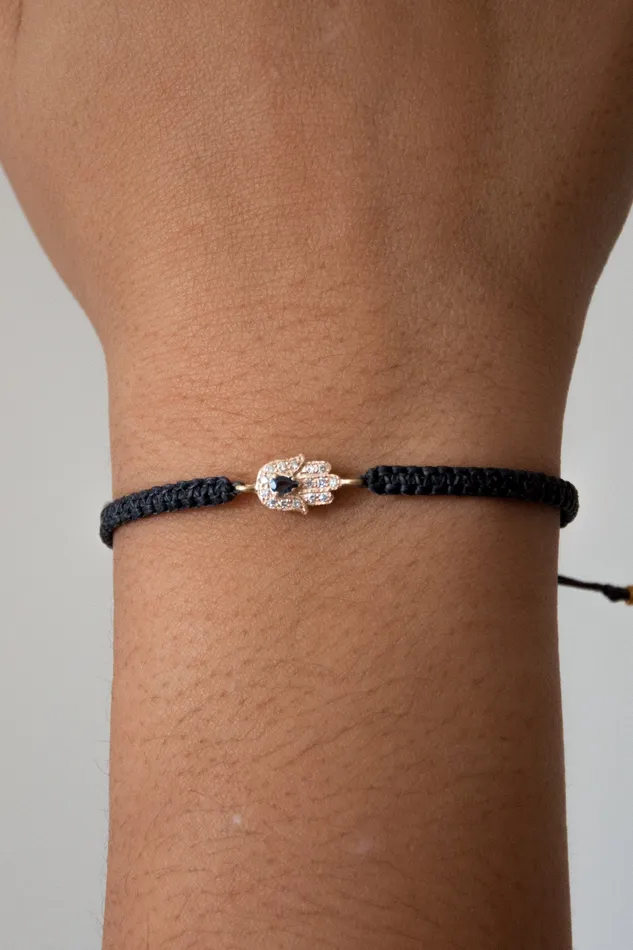Gold Hamsa Bracelet with Ruby Vivien Frank Designs Bracelets