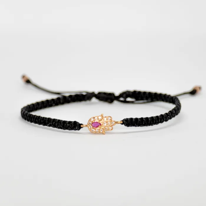 Gold Hamsa Bracelet with Ruby Vivien Frank Designs Bracelets