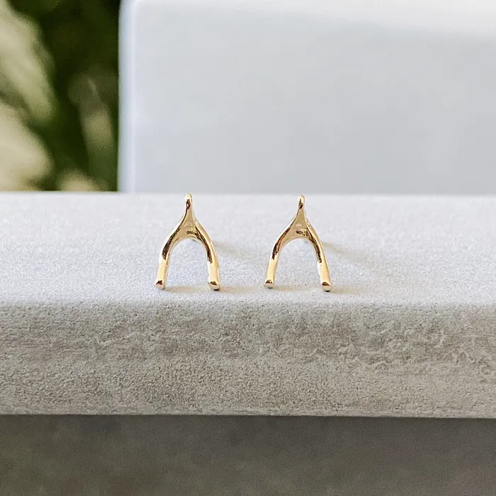 Gold Wishbone Stud Earrings Corey Egan Earrings