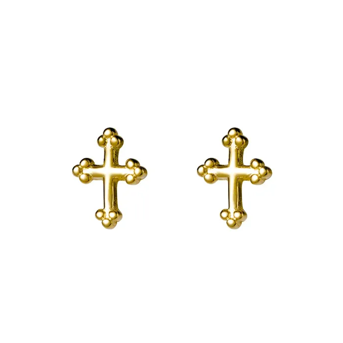 Gothic Cross Stud Earrings Gold Glitters Earrings