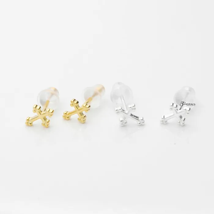 Gothic Cross Stud Earrings Gold Glitters Earrings