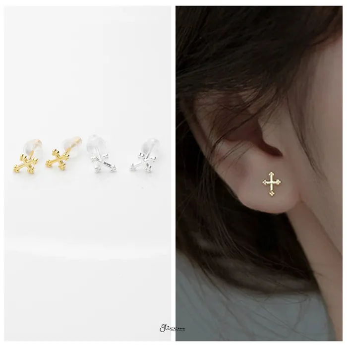 Gothic Cross Stud Earrings Gold Glitters Earrings