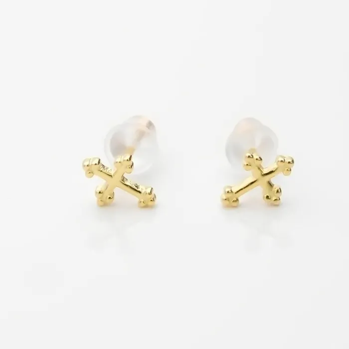 Gothic Cross Stud Earrings Gold Glitters Earrings