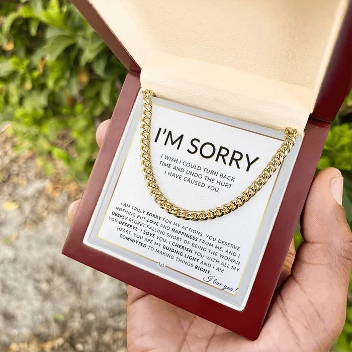 I Am Sorry Gift For Him Sorry For My Actions Apology Gift For Husband Fianc or Boyfriend Mens Chain Necklace Heartfelt Message ShineOn Fulfillment Necklaces