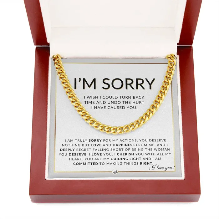 I Am Sorry Gift For Him Sorry For My Actions Apology Gift For Husband Fianc or Boyfriend Mens Chain Necklace Heartfelt Message ShineOn Fulfillment Necklaces