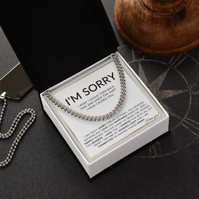 I Am Sorry Gift For Him Sorry For My Actions Apology Gift For Husband Fianc or Boyfriend Mens Chain Necklace Heartfelt Message ShineOn Fulfillment Necklaces