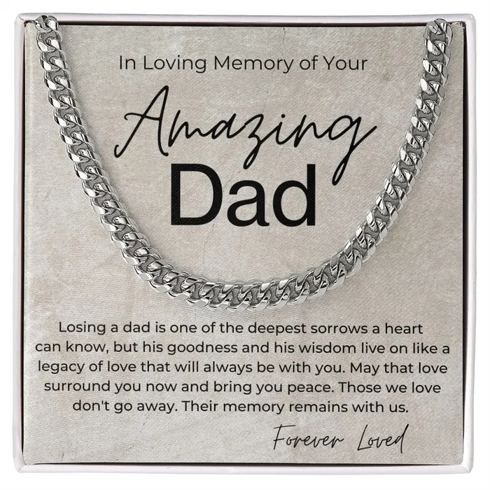 In Loving Memory Sorry for the Loss of Your Dad Sympathy Gift for Son Cuban Linked Chain Necklace ShineOn Fulfillment Necklaces