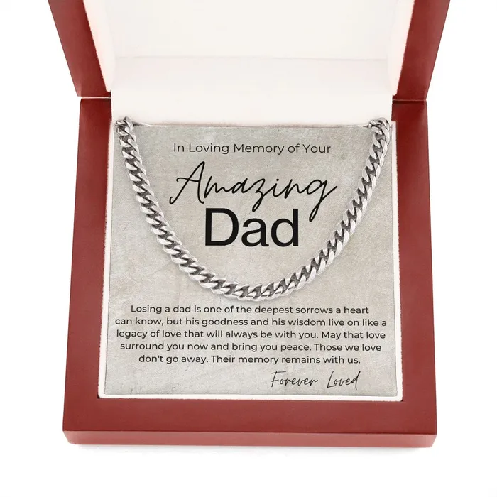 In Loving Memory Sorry for the Loss of Your Dad Sympathy Gift for Son Cuban Linked Chain Necklace ShineOn Fulfillment Necklaces