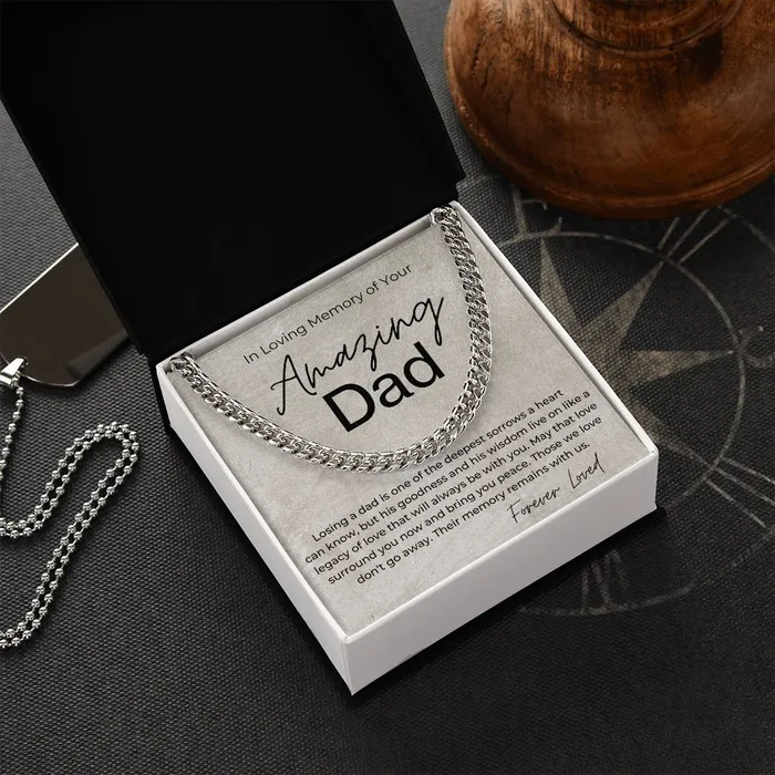 In Loving Memory Sorry for the Loss of Your Dad Sympathy Gift for Son Cuban Linked Chain Necklace ShineOn Fulfillment Necklaces