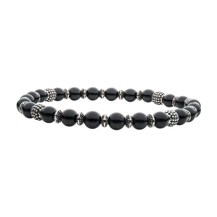 Inox Black Oxidized Steel and Black Agate Bracelet SALESONE Bracelets