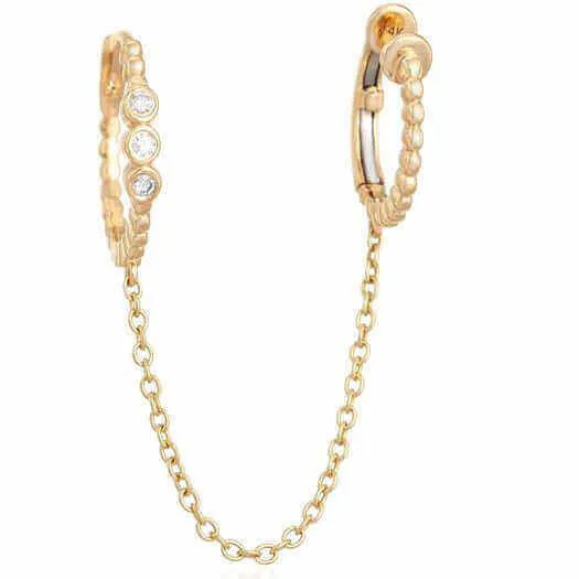 Izakov Diamonds Fine Jewelry 14K Gold Diamond Bezel Huggie Chained Ear Cuff Earring Earrings Izakov Diamonds Fine Jewelry 14K Gold Diamond Bezel Huggie Chained Ear Cuff Earring Earrings