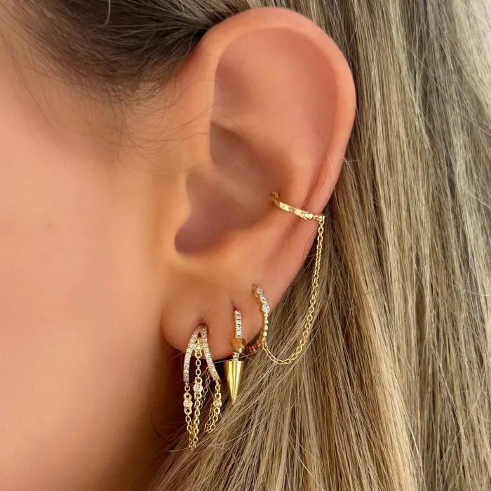 Izakov Diamonds Fine Jewelry 14K Gold Diamond Bezel Huggie Chained Ear Cuff Earring Earrings