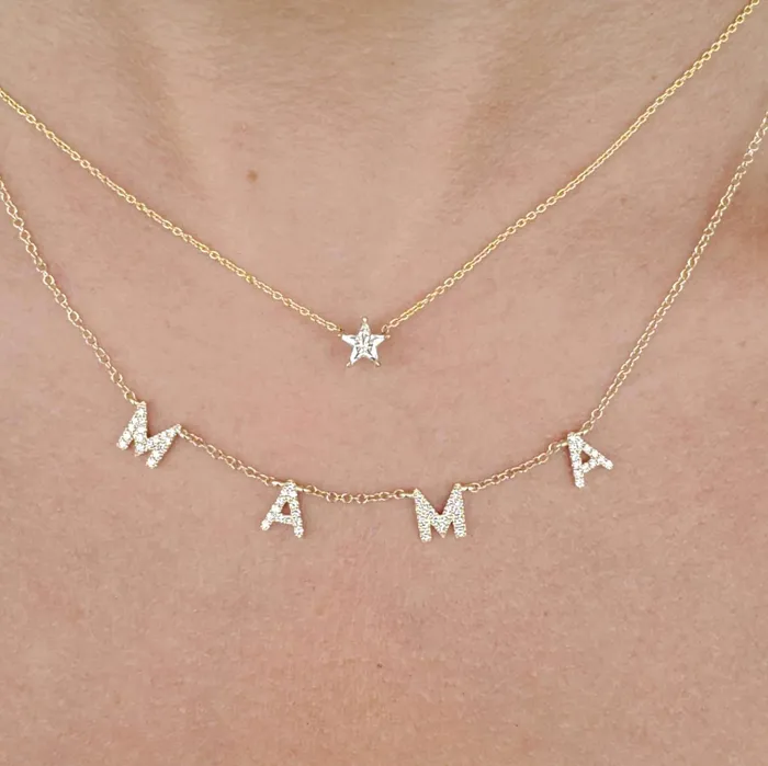 Izakov Diamonds Fine Jewelry 14K Gold Diamond Pave Mama Station Statement Necklace Necklaces