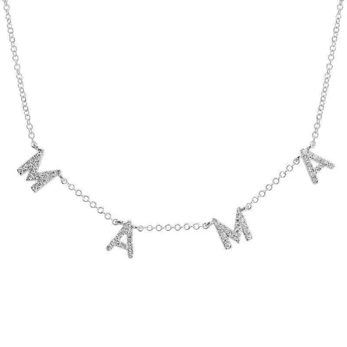 Izakov Diamonds Fine Jewelry 14K Gold Diamond Pave Mama Station Statement Necklace Necklaces