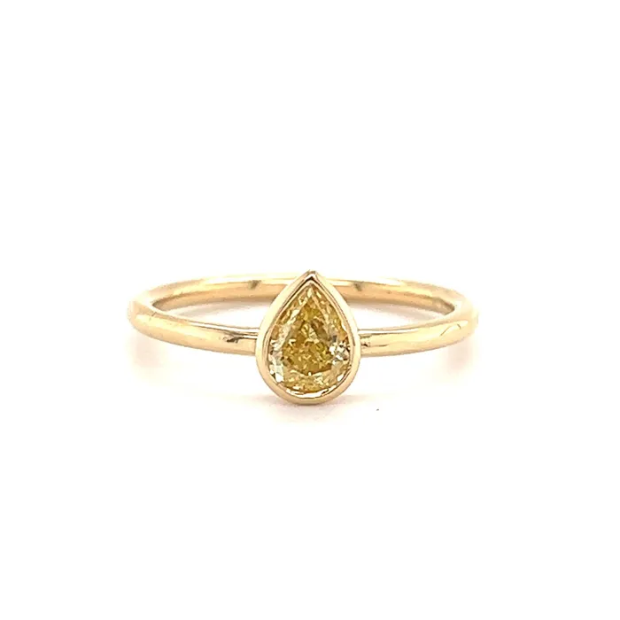 Izakov Diamonds Fine Jewelry 18K Gold Pear Shape Fancy Yellow Diamond Bezel Ring Rings Izakov Diamonds Fine Jewelry 18K Gold Pear Shape Fancy Yellow Diamond Bezel Ring Rings