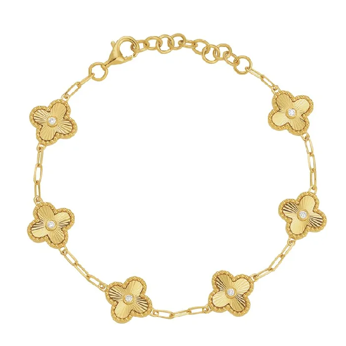 Izakov Diamonds Fine Jewelry Bracelets 14K Gold Diamond Accented Fluted Clover Station Bracelet Izakov Diamonds Fine Jewelry Bracelets 14K Gold Diamond Accented Fluted Clover Station Bracelet