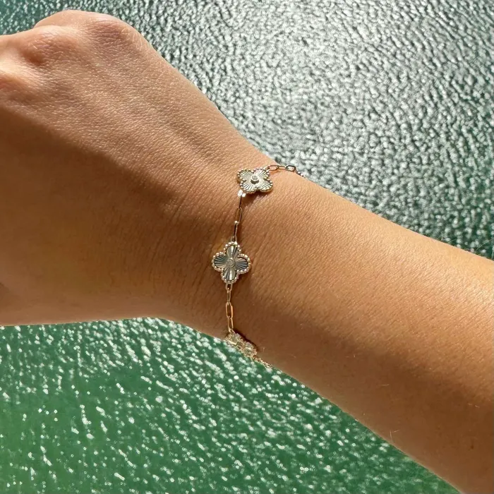 Izakov Diamonds Fine Jewelry Bracelets 14K Gold Diamond Accented Fluted Clover Station Bracelet