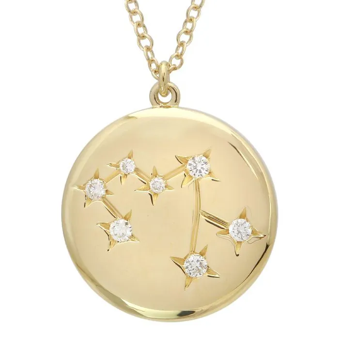 Izakov Diamonds Fine Jewelry Necklaces 14K Gold Constellation Zodiac Sign Coin Diamond Necklace